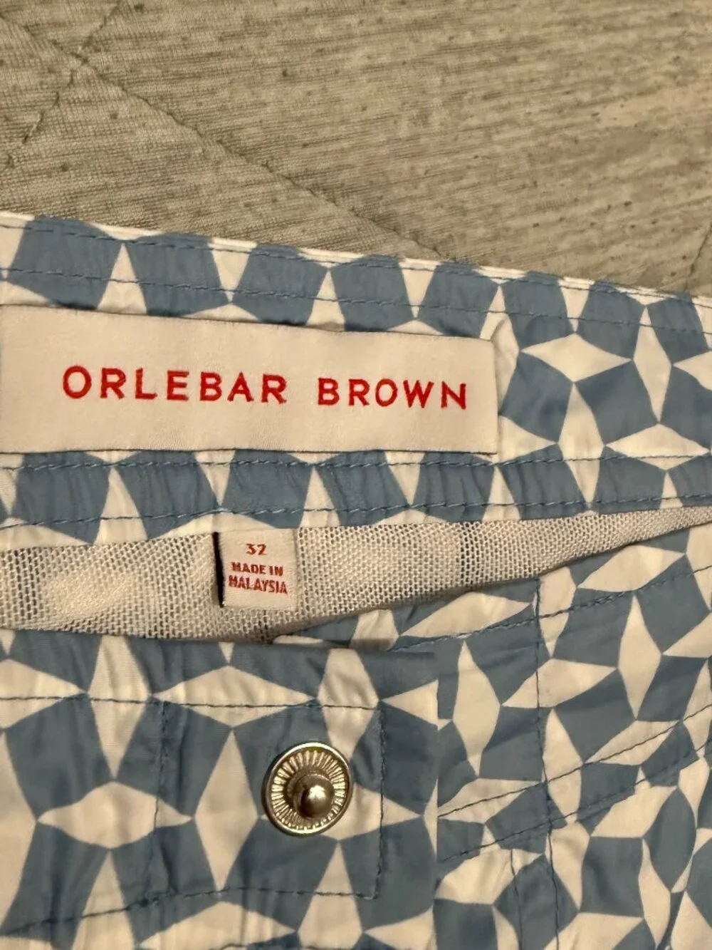 Mens Orlebar Brown Bulldog Tailored Mid-Length Geometric Print Swim Shorts Sz 32